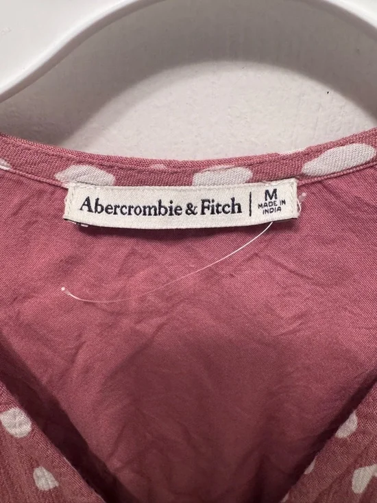 Abercrombie Mauve Polka Dot Mini Dress Cottagecore Ruffle Hem V Neck Size M - Picture 4 of 5